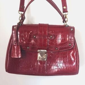Vintage Real Croc Leather Burgundy Satchel Crossbody Purse Bag